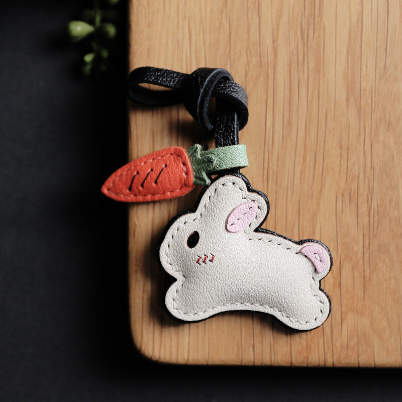 客製化15天出貨 小兔子&胡蘿蔔包包掛飾 鑰匙圈掛飾 法國羊皮 純手工縫製