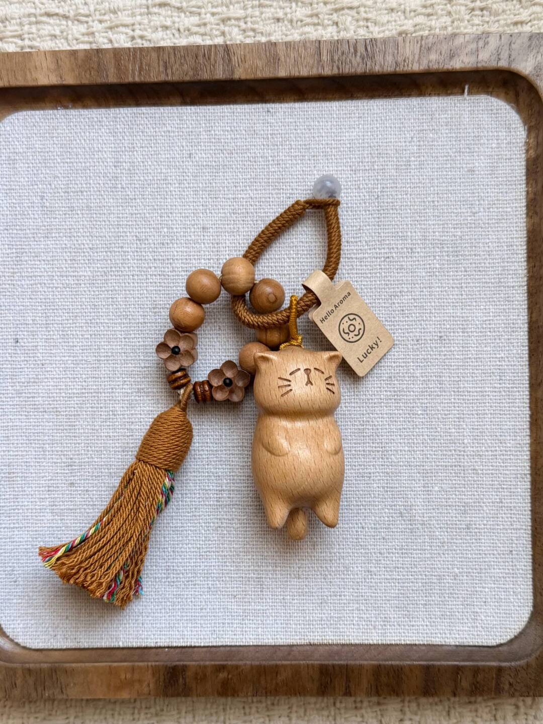 Katzen-Holzschnitzerei niedlicher Anhänger handgefertigte gewebte Taschenanhänger Handyanhänger Holz Original Anhänger Geburtstagsgeschenk Empfehlung