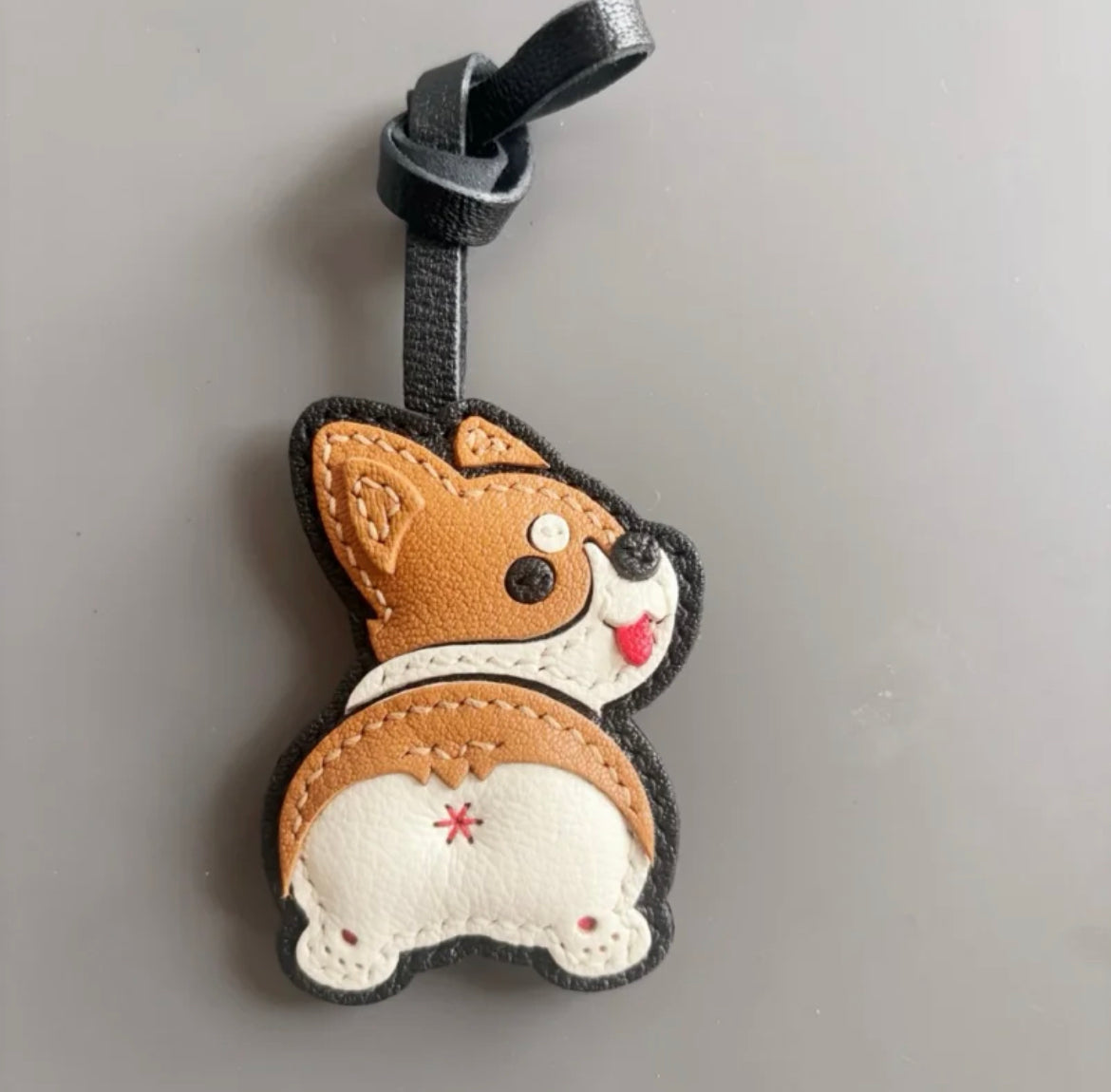 Custom 15-day delivery Cute little corgi dog genuine leather imported French lambskin bag charm car keychain pendant handmade accessory