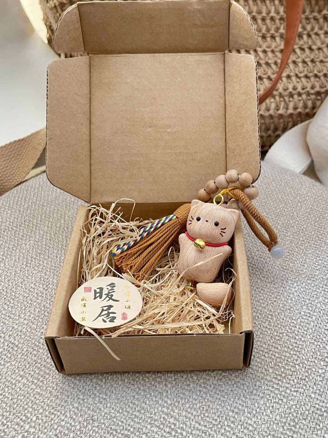 【Lucky Little Cat】Wooden Little Cat Pendant Creative Keychain Women’s Bag Charm Cute Hanging Ornament Birthday Gift