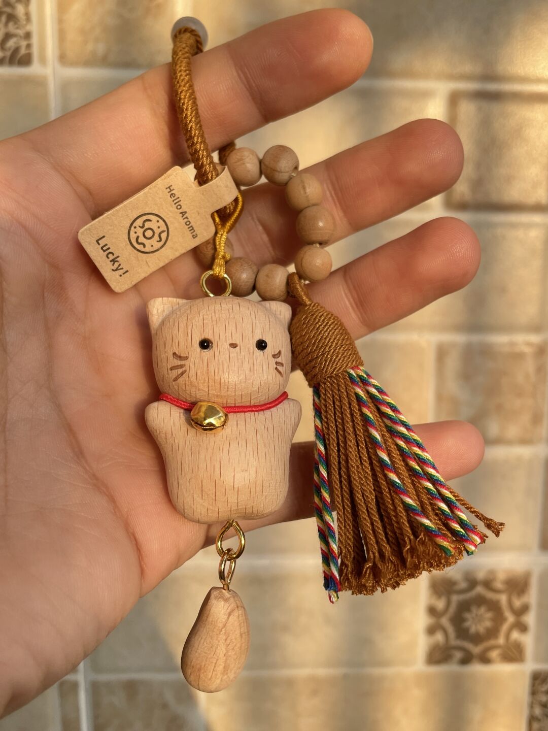 【Lucky Little Cat】Wooden Little Cat Pendant Creative Keychain Women’s Bag Charm Cute Hanging Ornament Birthday Gift