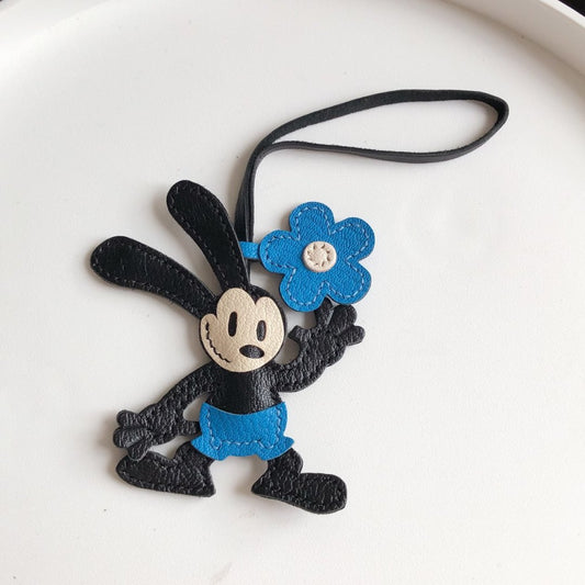 Customized delivery within 15 days Cute Lucky Rabbit Genuine Leather Mickey Bag Pendant Jewelry Best Friend Gift Car Pendant Oswald Lucky Rabbit Dark Blue