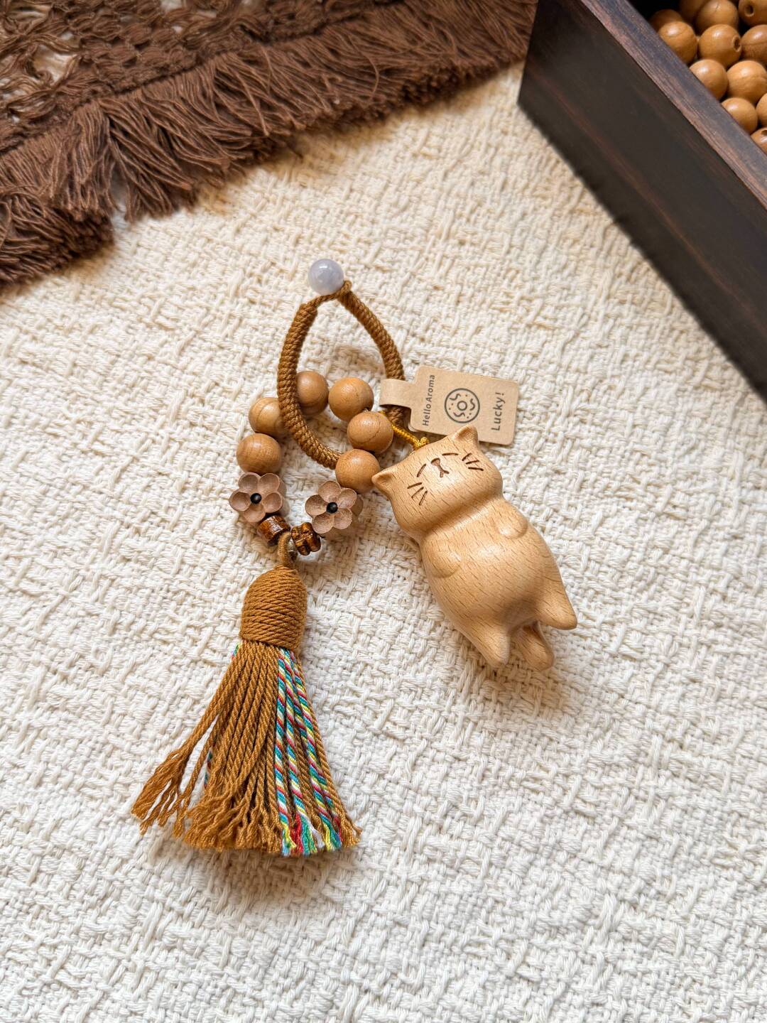 Katzen-Holzschnitzerei niedlicher Anhänger handgefertigte gewebte Taschenanhänger Handyanhänger Holz Original Anhänger Geburtstagsgeschenk Empfehlung  
