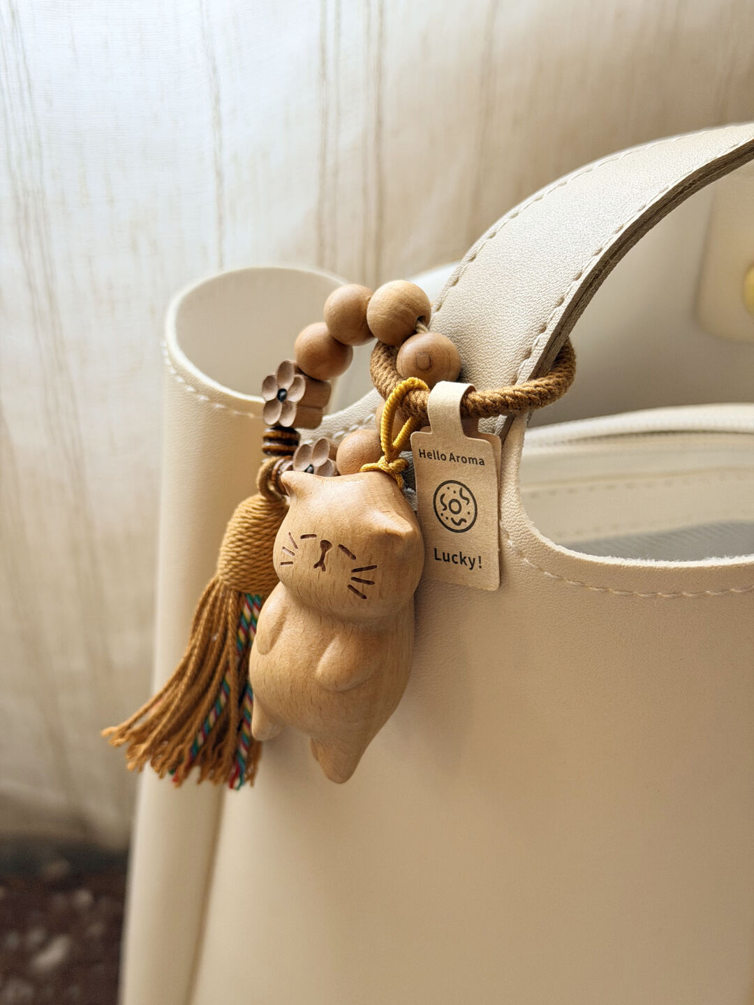 Katzen-Holzschnitzerei niedlicher Anhänger handgefertigte gewebte Taschenanhänger Handyanhänger Holz Original Anhänger Geburtstagsgeschenk Empfehlung  