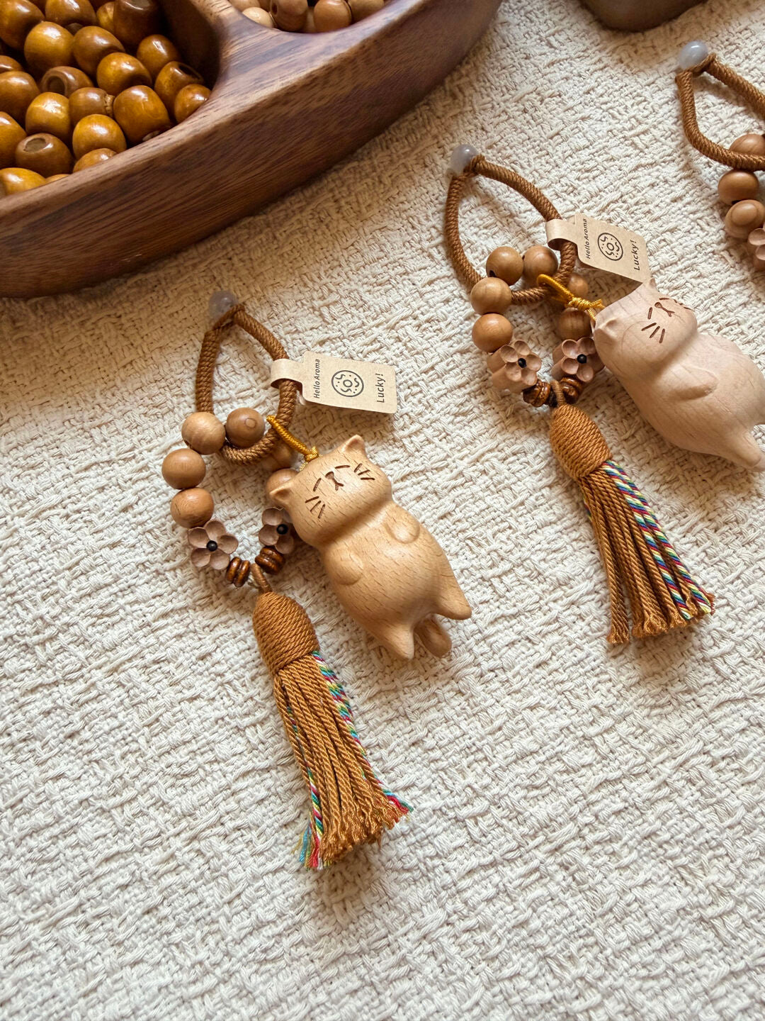 Katzen-Holzschnitzerei niedlicher Anhänger handgefertigte gewebte Taschenanhänger Handyanhänger Holz Original Anhänger Geburtstagsgeschenk Empfehlung  