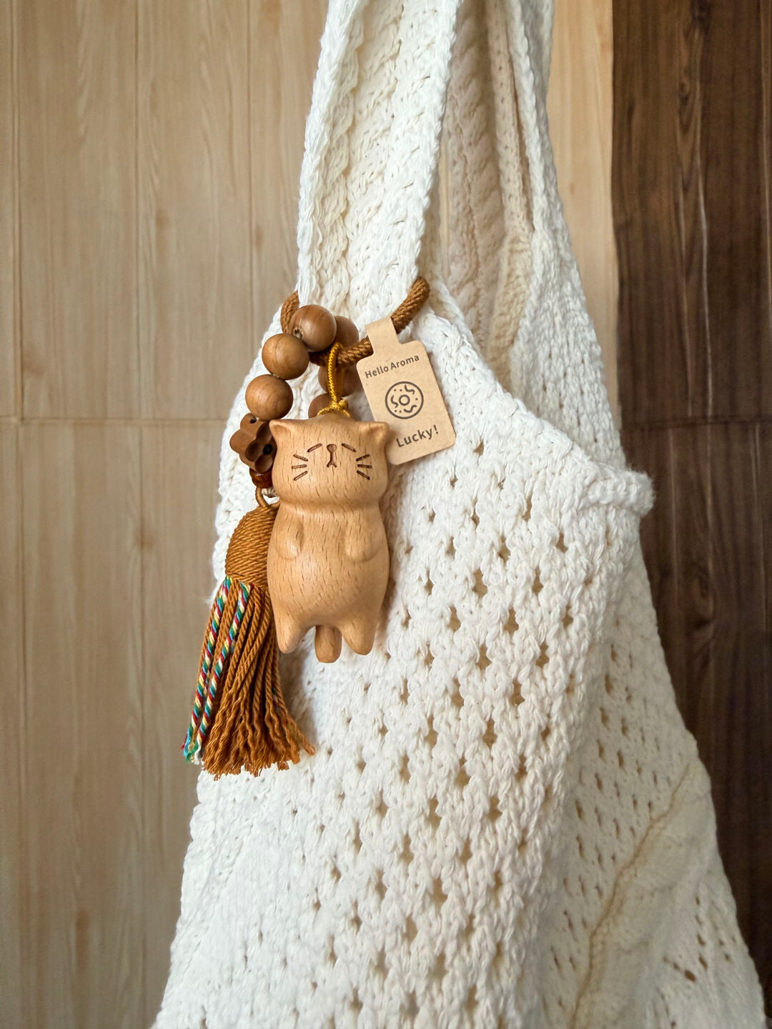 Katzen-Holzschnitzerei niedlicher Anhänger handgefertigte gewebte Taschenanhänger Handyanhänger Holz Original Anhänger Geburtstagsgeschenk Empfehlung  