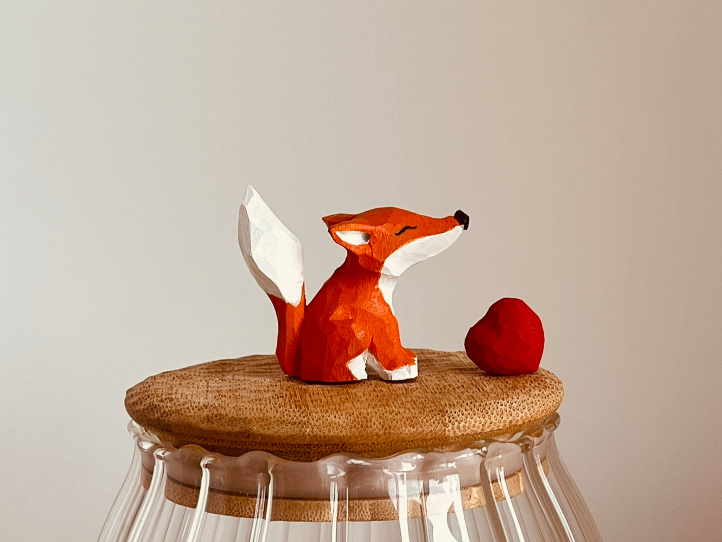 Original handmade little fox sealed jar handmade wood carving wood carving gift coffee jar tea jar textured glass jar