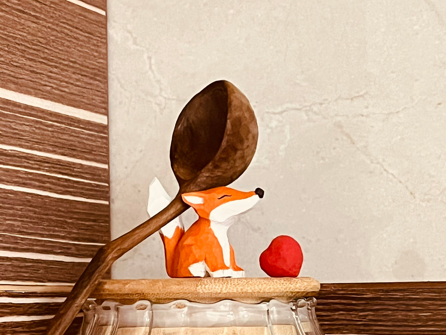 Original handmade little fox sealed jar handmade wood carving wood carving gift coffee jar tea jar textured glass jar